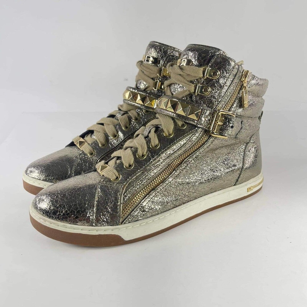 Michael Kors Women Glam Studded Metallic Leather High-Top Sneaker US 11 M Shoes